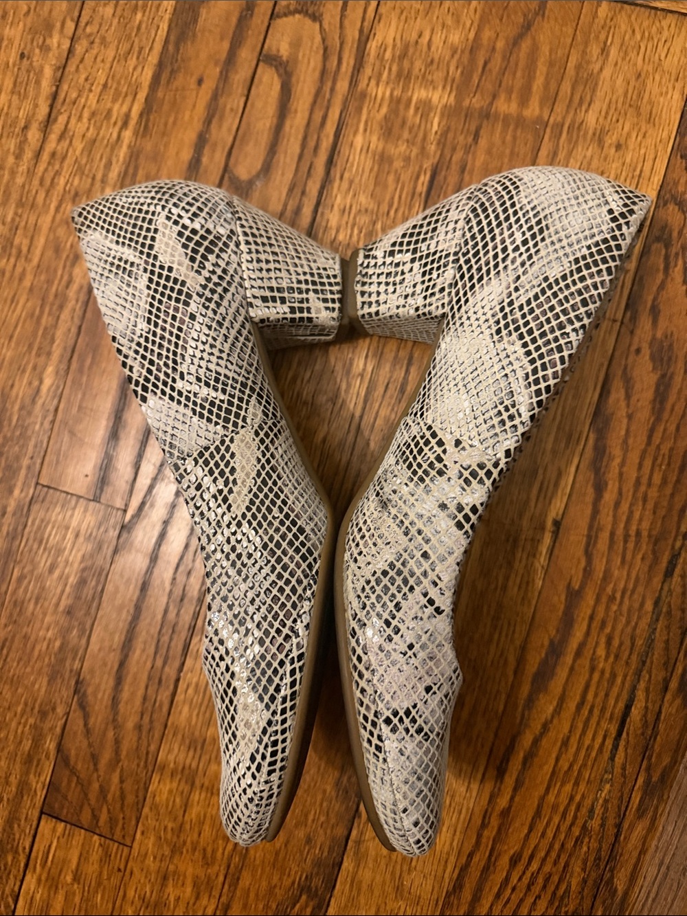 Mephisto Women's Snake-Print Leather heels (2”) in Taupe and Black